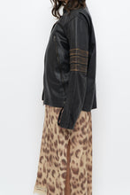 Load image into Gallery viewer, Vintage x Black, Brown Striped Leather Biker Jacket (XS-M)