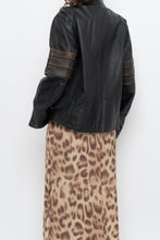 Load image into Gallery viewer, Vintage x Black, Brown Striped Leather Biker Jacket (XS-M)