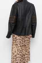 Load image into Gallery viewer, Vintage x Black, Brown Striped Leather Biker Jacket (XS-M)