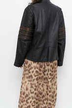 Load image into Gallery viewer, Vintage x Black, Brown Striped Leather Biker Jacket (XS-M)