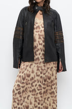 Load image into Gallery viewer, Vintage x Black, Brown Striped Leather Biker Jacket (XS-M)
