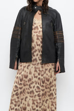 Load image into Gallery viewer, Vintage x Black, Brown Striped Leather Biker Jacket (XS-M)