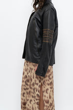 Load image into Gallery viewer, Vintage x Black, Brown Striped Leather Biker Jacket (XS-M)