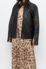 Load image into Gallery viewer, Vintage x Black, Brown Striped Leather Biker Jacket (XS-M)