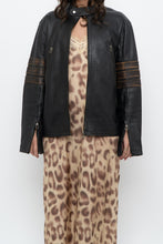 Load image into Gallery viewer, Vintage x Black, Brown Striped Leather Biker Jacket (XS-M)