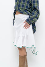 Load image into Gallery viewer, Vintage x White Asymmetric Green Trimmed Midi Skirt (L, XL)