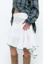 Load image into Gallery viewer, Vintage x White Asymmetric Green Trimmed Midi Skirt (L, XL)