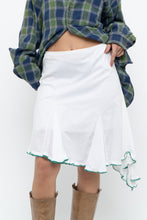 Load image into Gallery viewer, Vintage x White Asymmetric Green Trimmed Midi Skirt (L, XL)