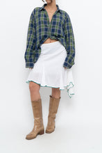 Load image into Gallery viewer, Vintage x White Asymmetric Green Trimmed Midi Skirt (L, XL)