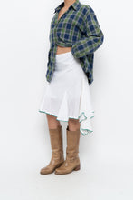 Load image into Gallery viewer, Vintage x White Asymmetric Green Trimmed Midi Skirt (L, XL)