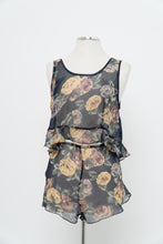 Load image into Gallery viewer, Vintage x Made in Hong Kong x SILK &amp; SATIN Navy Sheer Floral Sleep Set (L)