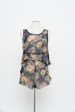Load image into Gallery viewer, Vintage x Made in Hong Kong x SILK &amp; SATIN Navy Sheer Floral Sleep Set (L)