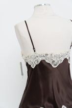 Load image into Gallery viewer, Vintage x Deadstock Brown, Cream Lace Silk Tank (L)