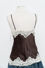 Load image into Gallery viewer, Vintage x Deadstock Brown, Cream Lace Silk Tank (L)