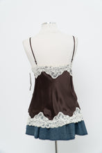 Load image into Gallery viewer, Vintage x Deadstock Brown, Cream Lace Silk Tank (L)