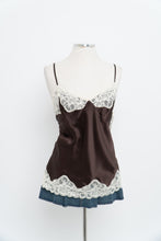 Load image into Gallery viewer, Vintage x Deadstock Brown, Cream Lace Silk Tank (L)