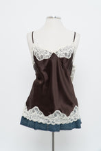 Load image into Gallery viewer, Vintage x Deadstock Brown, Cream Lace Silk Tank (L)