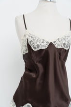 Load image into Gallery viewer, Vintage x Deadstock Brown, Cream Lace Silk Tank (L)