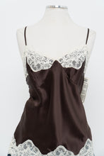 Load image into Gallery viewer, Vintage x Deadstock Brown, Cream Lace Silk Tank (L)