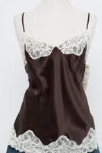 Load image into Gallery viewer, Vintage x Deadstock Brown, Cream Lace Silk Tank (L)