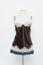 Load image into Gallery viewer, Vintage x Deadstock Brown, Cream Lace Silk Tank (L)