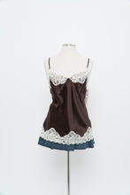 Load image into Gallery viewer, Vintage x Deadstock Brown, Cream Lace Silk Tank (L)