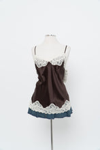 Load image into Gallery viewer, Vintage x Deadstock Brown, Cream Lace Silk Tank (L)