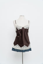 Load image into Gallery viewer, Vintage x Deadstock Brown, Cream Lace Silk Tank (L)