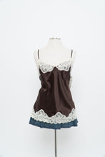 Load image into Gallery viewer, Vintage x Deadstock Brown, Cream Lace Silk Tank (L)