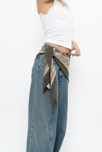 Load image into Gallery viewer, Vintage x Made in Korea x Olive Green Patterned Silk Scarf