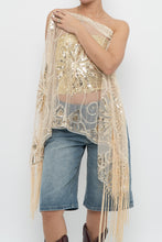 Load image into Gallery viewer, Vintage x Gold Sequin Mesh Fringe Scarf
