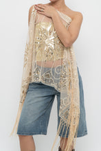 Load image into Gallery viewer, Vintage x Gold Sequin Mesh Fringe Scarf