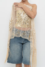 Load image into Gallery viewer, Vintage x Gold Sequin Mesh Fringe Scarf