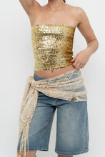 Load image into Gallery viewer, Vintage x Gold Sequin Mesh Fringe Scarf