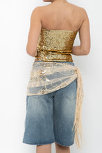 Load image into Gallery viewer, Vintage x Gold Sequin Mesh Fringe Scarf