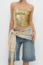 Load image into Gallery viewer, Vintage x Gold Sequin Mesh Fringe Scarf