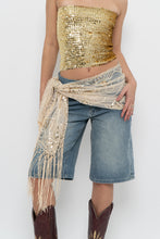 Load image into Gallery viewer, Vintage x Gold Sequin Mesh Fringe Scarf