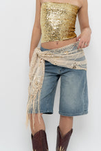 Load image into Gallery viewer, Vintage x Gold Sequin Mesh Fringe Scarf