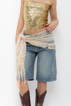 Load image into Gallery viewer, Vintage x Gold Sequin Mesh Fringe Scarf