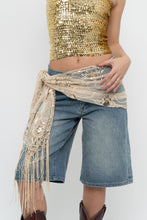 Load image into Gallery viewer, Vintage x Gold Sequin Mesh Fringe Scarf