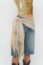 Load image into Gallery viewer, Vintage x Gold Sequin Mesh Fringe Scarf
