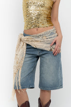 Load image into Gallery viewer, Vintage x Gold Sequin Mesh Fringe Scarf