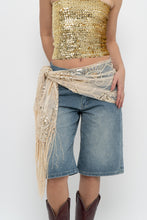 Load image into Gallery viewer, Vintage x Gold Sequin Mesh Fringe Scarf
