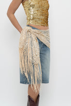 Load image into Gallery viewer, Vintage x Gold Sequin Mesh Fringe Scarf