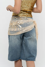 Load image into Gallery viewer, Vintage x Gold Sequin Mesh Fringe Scarf