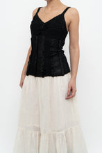 Load image into Gallery viewer, Vintage x LE CHATEAU Black Satin Crochet Tank (S)