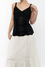 Load image into Gallery viewer, Vintage x LE CHATEAU Black Satin Crochet Tank (S)