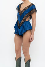 Load image into Gallery viewer, Vintage x Made in Canada x Cobalt Blue, Black Lace Bodysuit (S, M)