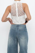 Load image into Gallery viewer, Vintage x Cropped White Mockneck Mesh Beaded Top (S)