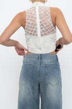 Load image into Gallery viewer, Vintage x Cropped White Mockneck Mesh Beaded Top (S)